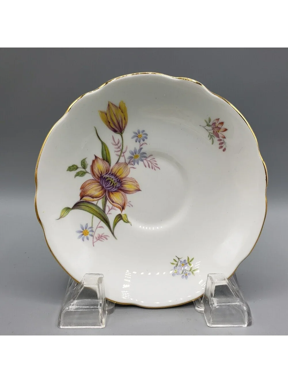 VTG Royal Ascot Teacup & Saucer Orange Purple Flower Bone China England Gold